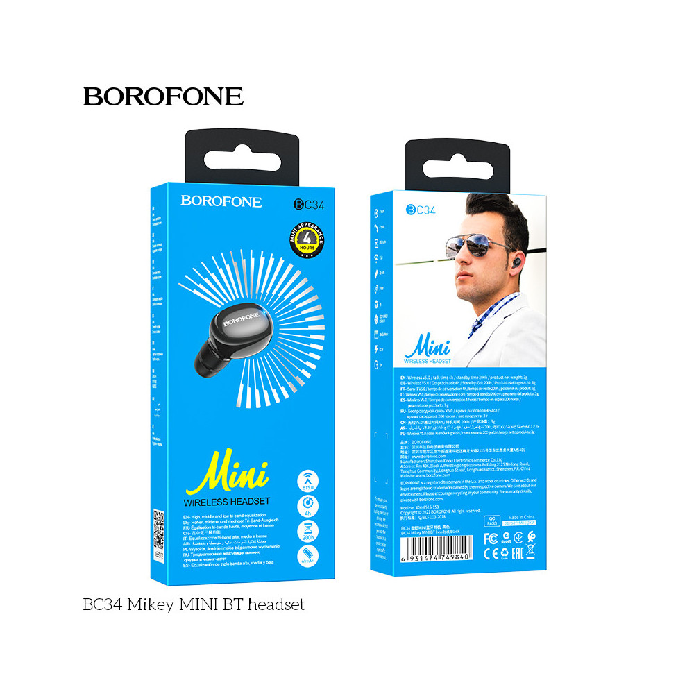 Mini Borofone BC34 Black Earbuds