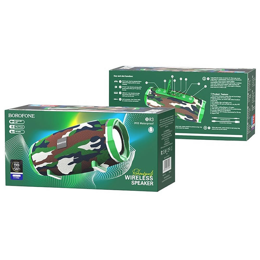 Borofone BR3 Turquoise Green Wireless TWS 1200mAh Rich Sound Sports Bluetooth Mini Speaker