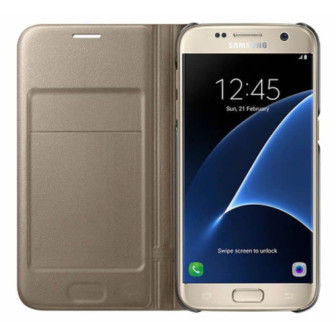 Capa Flip Cover Wallet Samsung Galaxy S7 Led View Dourado