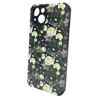 Capa Silicone Gel Com Desenho Flor Apple Iphone 13 6.1" Preto Protetor De Câmera