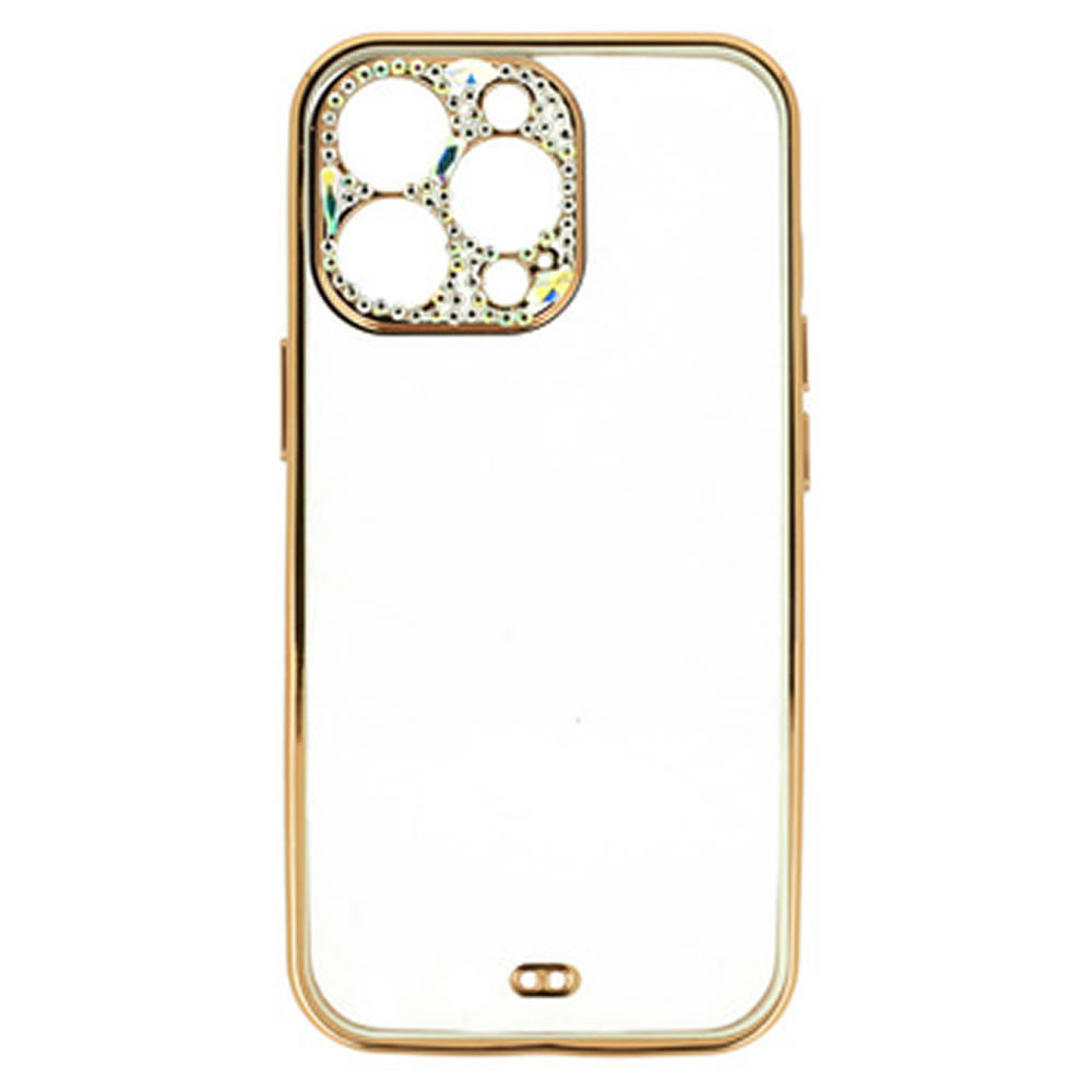 Apple Iphone 14 Pro Gold With Camera Protector And Glitter Stones Silicone Gel Case