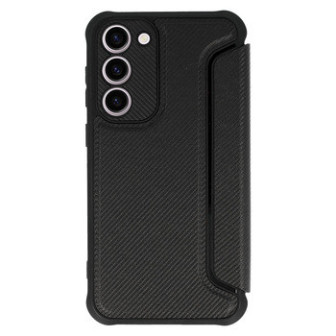 Samsung Galaxy S23 Black Razor Carbon Flip Cover Case With Camera Protector