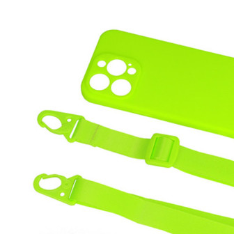 Capa Silicone Apple Iphone 15 Pro Max Verde Lima Com Protetor De Câmera E Corda
