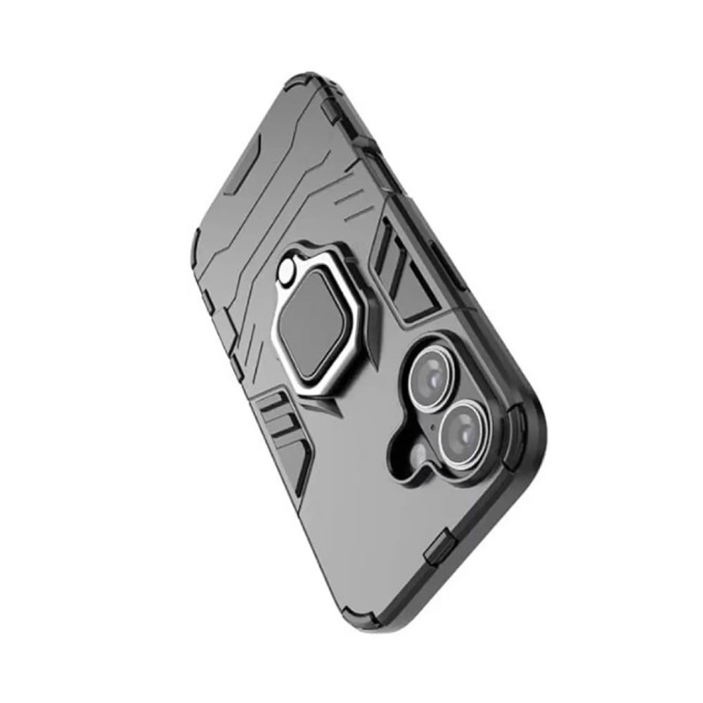 Apple Iphone 16 Black Ring Armor Armor Carbon Anti-Shock Silicone Case
