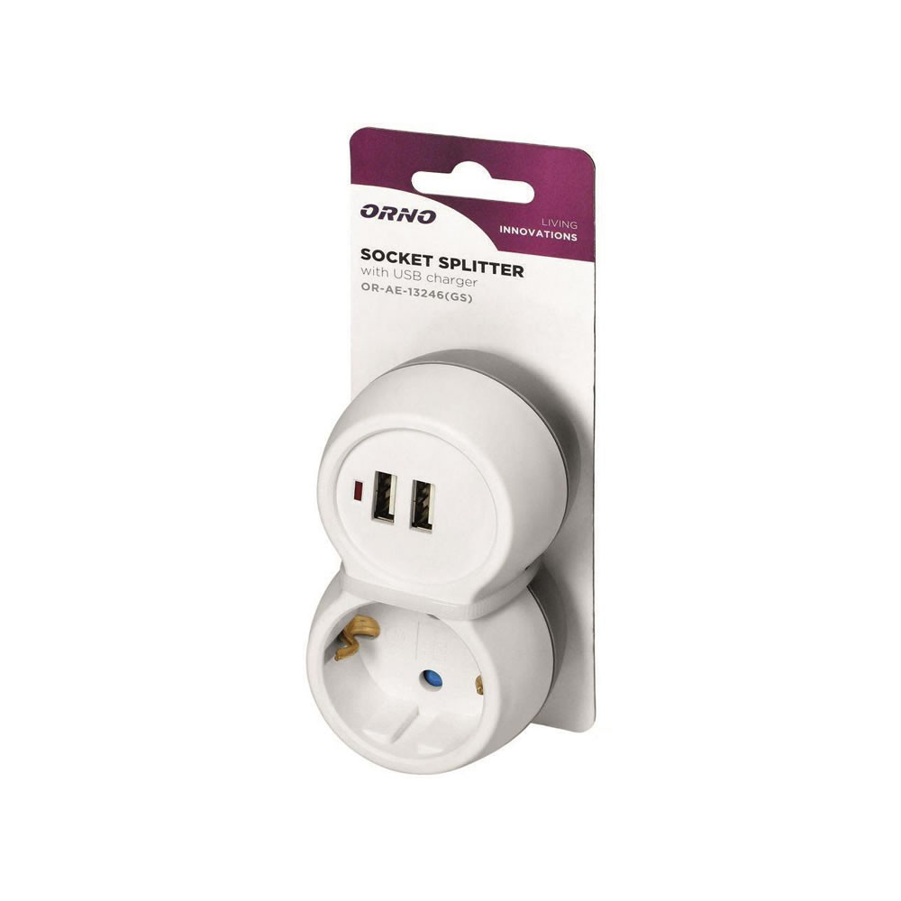 Adaptador Usb Orno Or-Ae-13246 Branco 12w/2.4a/2 Usb E Soquete