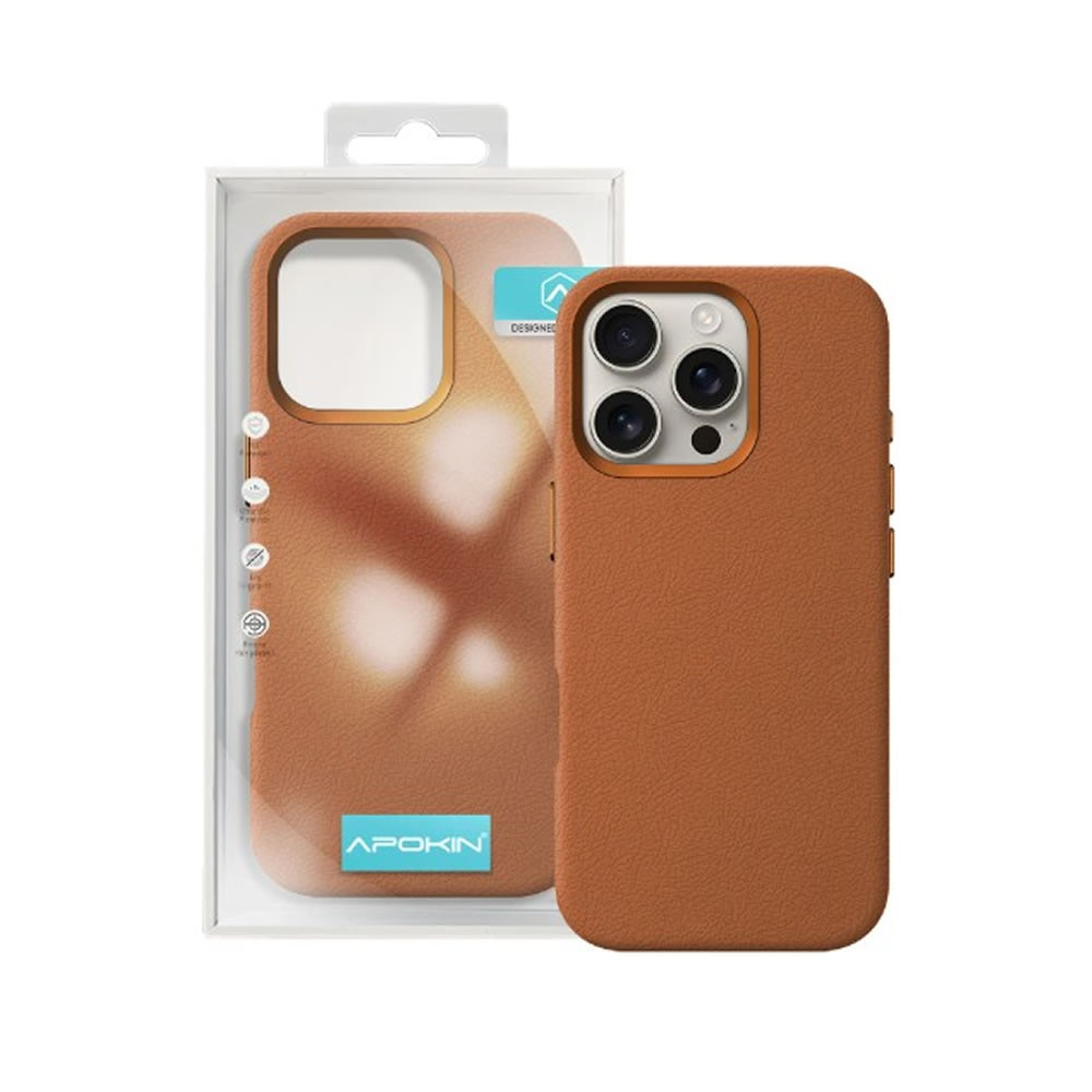Apple Iphone 16 Pro Max Brown Leather Hard Silicone Case