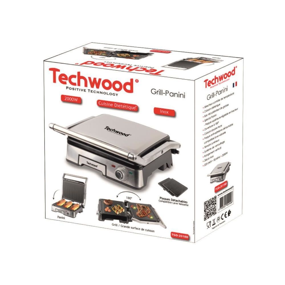 Techwood TGD-2018D Silver 2000W Electric Grill Large Cooking Surface