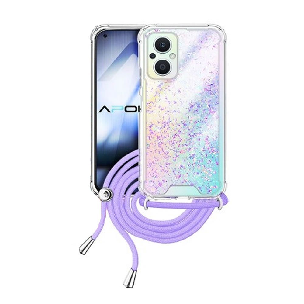 Capa Silicone Oppo Reno8 Lite/Reno7 Z 5G Lilás Brillhantes Com Corda