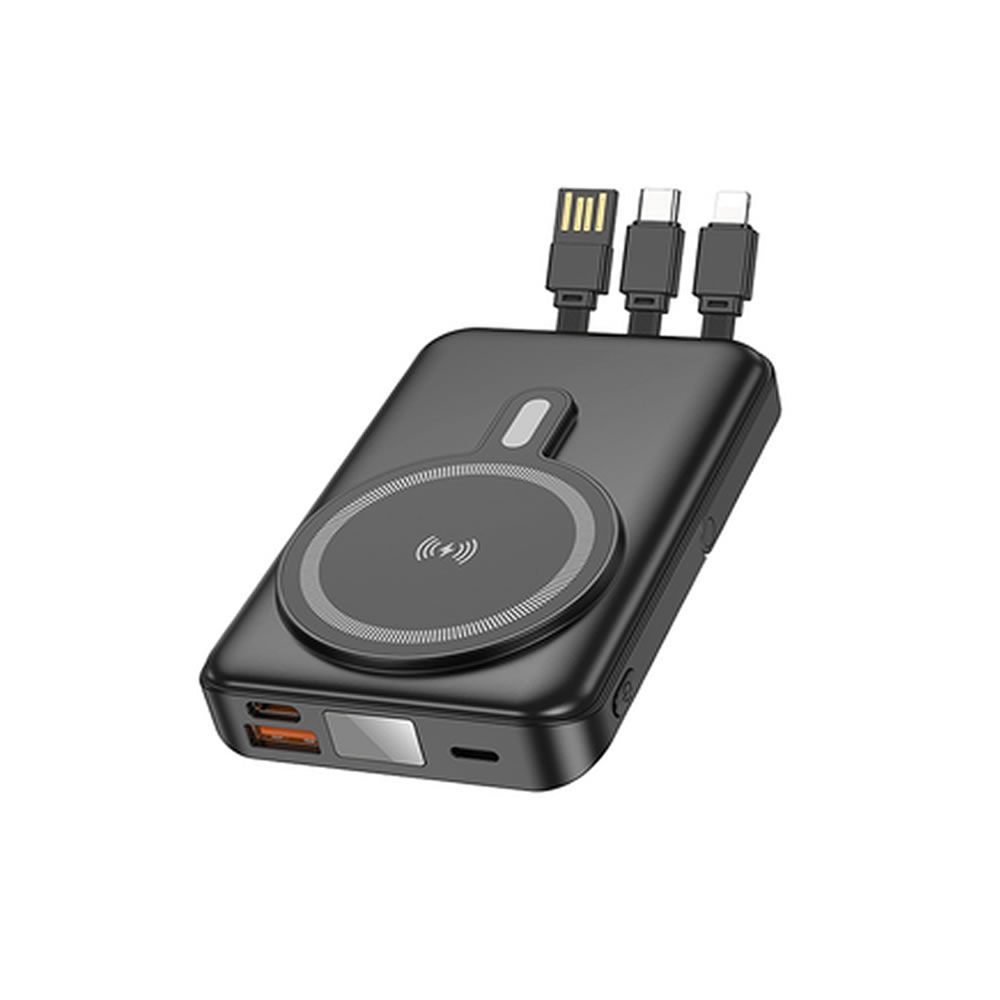 Power Bank Borofone BJ67 Preto 10000mAh Com MagSafe E Cabo USB-A, USB-C E Lightning