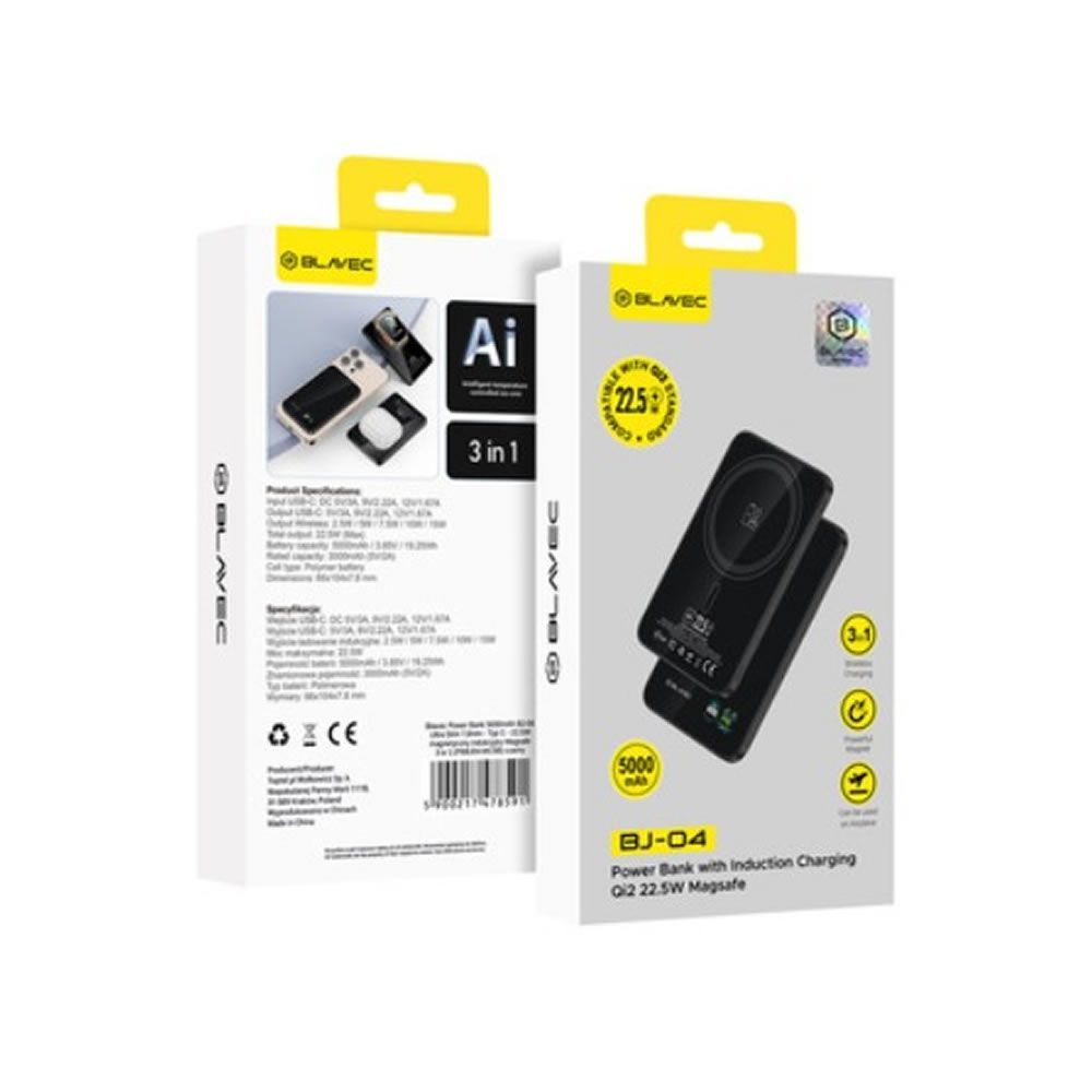 Power Bank Blavec Bj04 Preto 5000mAh 22.5w Wireless Magnético