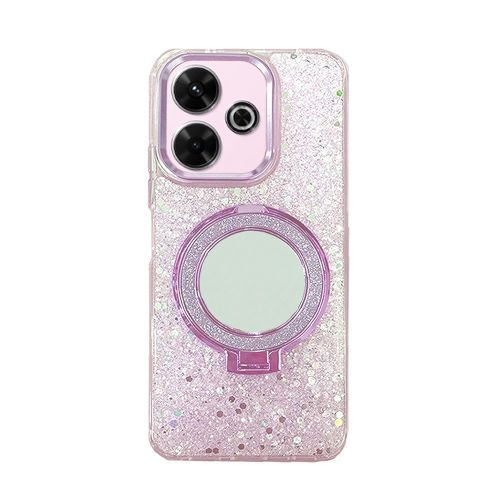 Capa Silicone Dura Xiaomi Redmi 13 4G/5G Rosa Brilhantes Com Anel De Dedo E Espelho