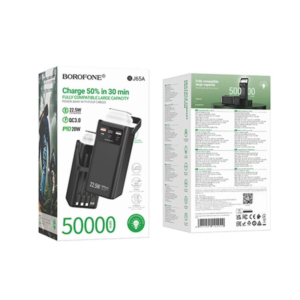 Power Bank Borofone BJ65A Preto 50000mAh 22.5W 3.0A 3 Inputs E 6 Outputs