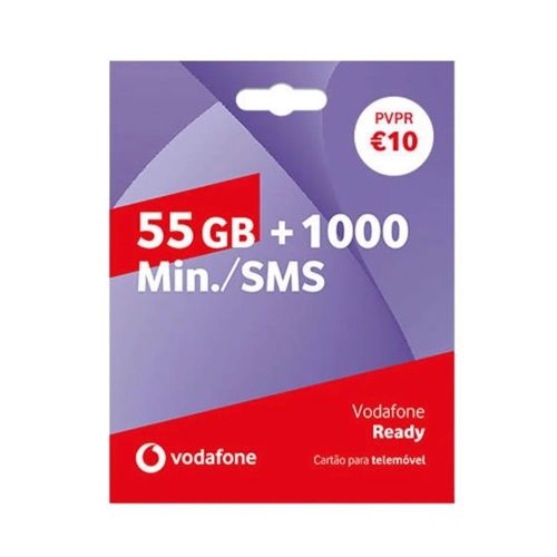 Cartão Sim Vodafone Ready 55gb De Internet E 1000min./Sms/Mês Válidos Nas Primeiras 4 Semanas