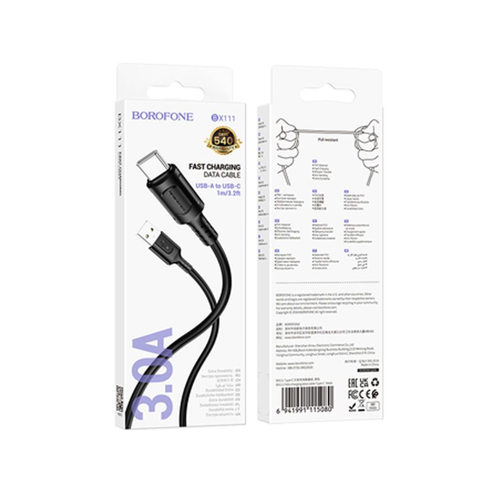 Borofone BX111 Black USB Type-C Data Cable 3.0A 1m