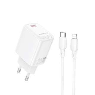 Carregador 240V Borofone BN26 Branco 20W 3.0A USB-C Para Lightning
