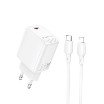 Carregador 240V Borofone BN26 Branco 20W 3.0A USB-C Para Lightning