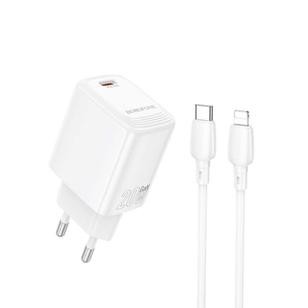 Borofone BN26 White 240V Charger 20W 3.0A USB-C To Lightning