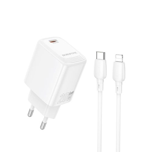 Borofone BN26 White 240V Charger 20W 3.0A USB-C To Lightning