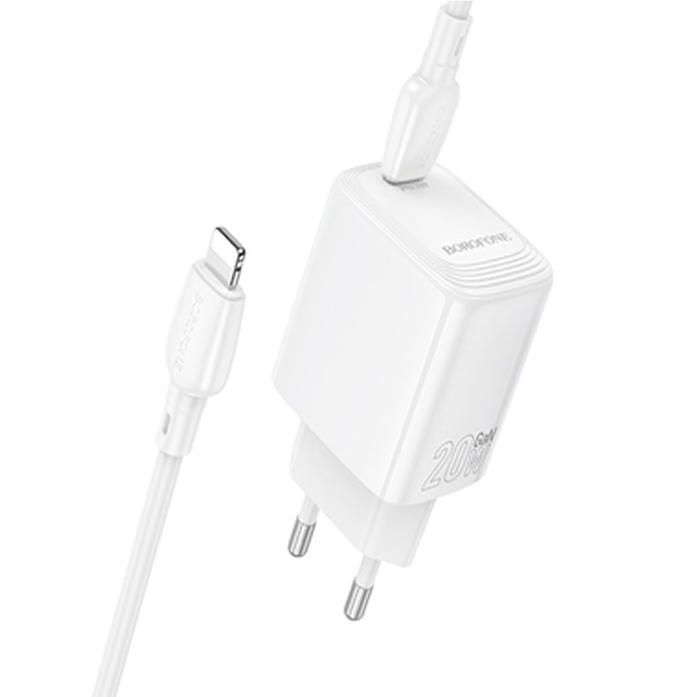 Borofone BN26 White 240V Charger 20W 3.0A USB-C To Lightning