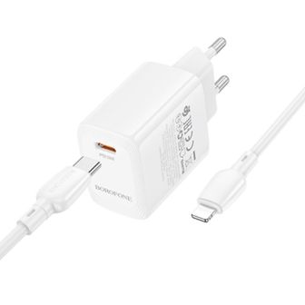 Borofone BN26 White 240V Charger 20W 3.0A USB-C To Lightning