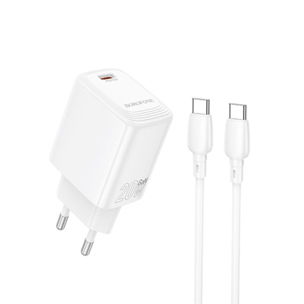 Carregador 240V Borofone BN26 Branco 20W 3.0A USB-C Para Tipo-C