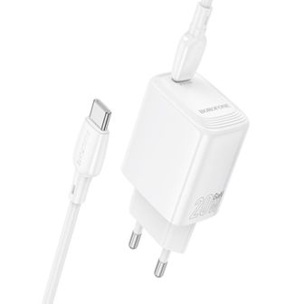 Carregador 240V Borofone BN26 Branco 20W 3.0A USB-C Para Tipo-C